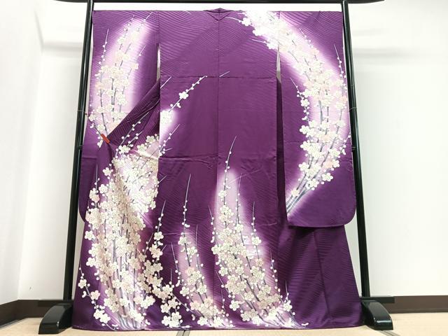 平和屋着物■豪華振袖　駒刺繍　枝梅文　暈し染め　銀彩　正絹　逸品　CABI7017xe