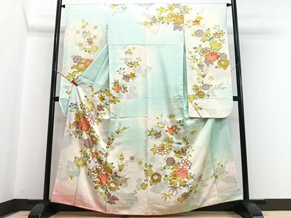 平和屋着物■豪華振袖　駒刺繍　草花文　暈し染め　金彩　正絹　逸品　CABI7023xe