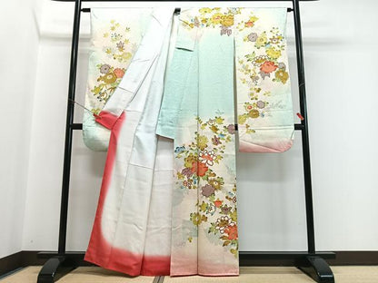 平和屋着物■豪華振袖　駒刺繍　草花文　暈し染め　金彩　正絹　逸品　CABI7023xe