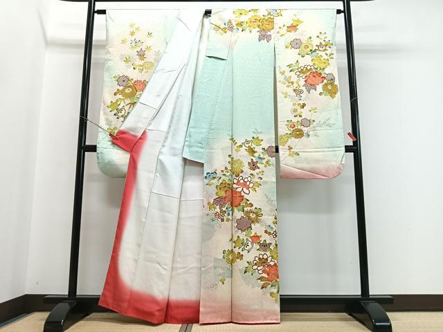 平和屋着物■豪華振袖　駒刺繍　草花文　暈し染め　金彩　正絹　逸品　CABI7023xe