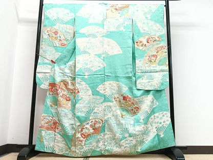 平和屋着物■豪華振袖　駒刺繍　扇面花車文　金彩　正絹　逸品　CABI7026xe