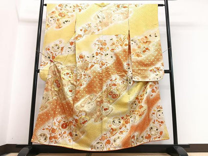 平和屋着物■豪華振袖　駒刺繍　唐草花丸文　暈し染め　金彩　正絹　逸品　CABI7034xe