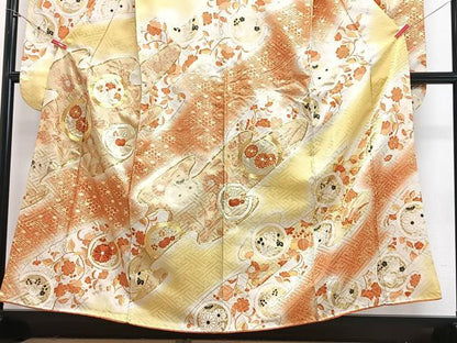 平和屋着物■豪華振袖　駒刺繍　唐草花丸文　暈し染め　金彩　正絹　逸品　CABI7034xe