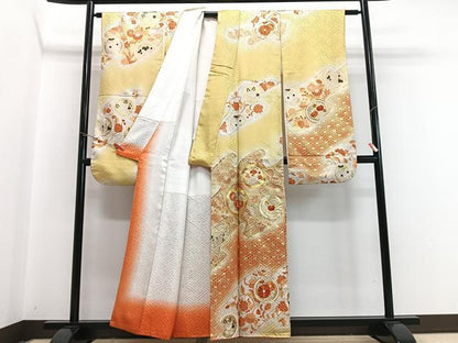 平和屋着物■豪華振袖　駒刺繍　唐草花丸文　暈し染め　金彩　正絹　逸品　CABI7034xe