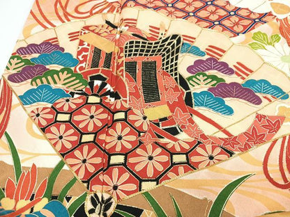 平和屋着物■豪華振袖　駒刺繍　扇面御所車花文　暈し染め　金彩　正絹　逸品　CABI7035xe