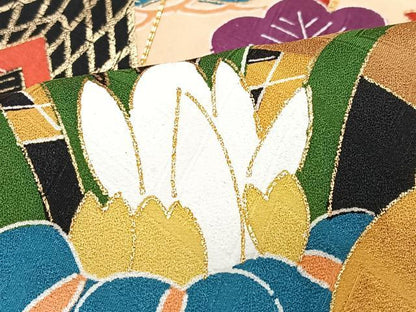 平和屋着物■豪華振袖　駒刺繍　扇面御所車花文　暈し染め　金彩　正絹　逸品　CABI7035xe