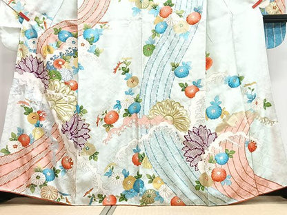 平和屋着物■豪華振袖　駒刺繍　立波花文　金彩　正絹　逸品　CABI7038xe