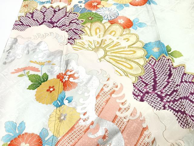平和屋着物■豪華振袖　駒刺繍　立波花文　金彩　正絹　逸品　CABI7038xe