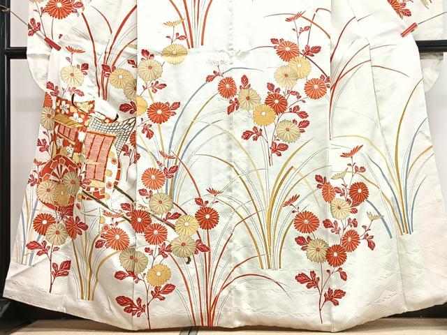 平和屋着物■豪華振袖　駒刺繍　御所車草花文　金彩　正絹　逸品　CABI7040xe