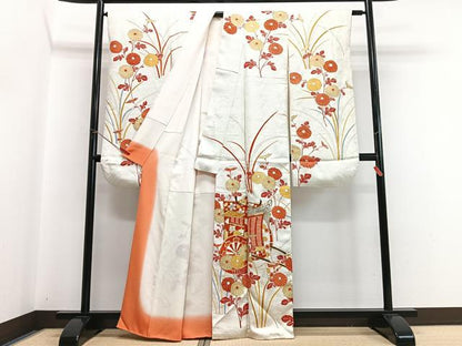 平和屋着物■豪華振袖　駒刺繍　御所車草花文　金彩　正絹　逸品　CABI7040xe