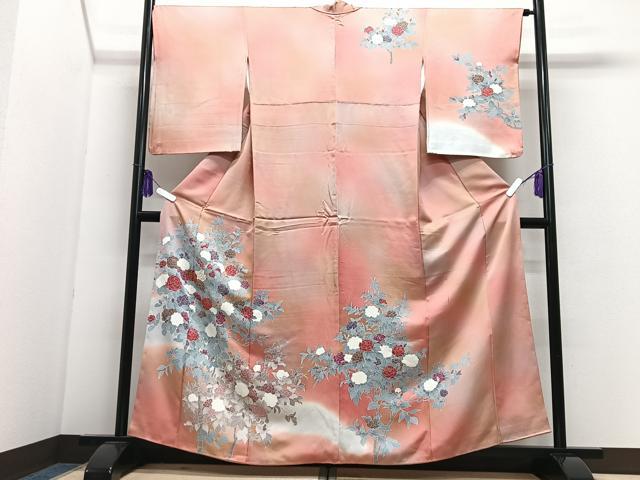 平和屋着物■訪問着　枝花文　暈し染め　金彩　正絹　逸品　CABI7043xe