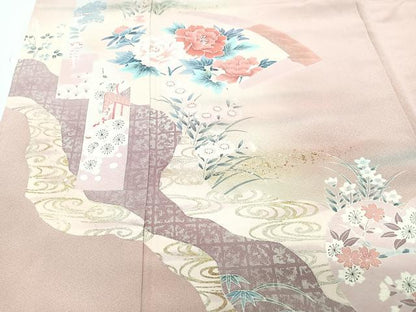 平和屋着物■訪問着　地紙花文　暈し染め　金彩　正絹　逸品　CABI7053xe