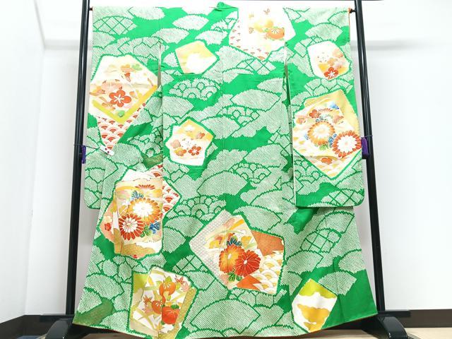 平和屋着物■豪華振袖　駒刺繍　絞り　扇面色紙吉祥花文　金彩　正絹　逸品　CABI7058xe