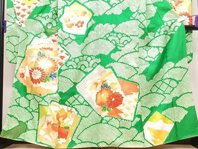 平和屋着物■豪華振袖　駒刺繍　絞り　扇面色紙吉祥花文　金彩　正絹　逸品　CABI7058xe