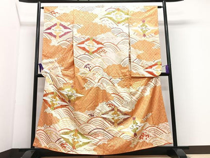 平和屋着物■豪華振袖　駒刺繍　飛鶴立波文　金彩　正絹　逸品　CABI7062xe