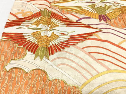 平和屋着物■豪華振袖　駒刺繍　飛鶴立波文　金彩　正絹　逸品　CABI7062xe