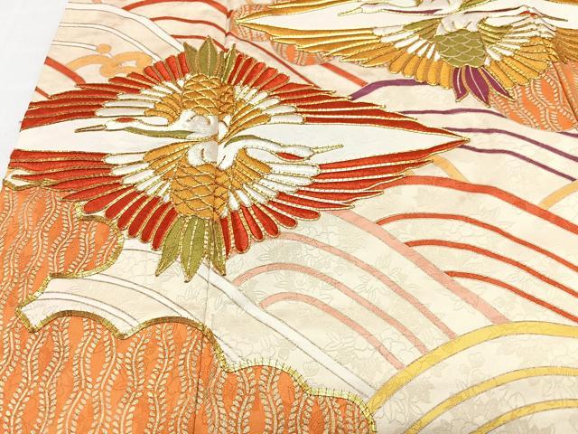 平和屋着物■豪華振袖　駒刺繍　飛鶴立波文　金彩　正絹　逸品　CABI7062xe