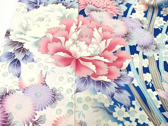 平和屋着物■豪華振袖　駒刺繍　草花文　暈し染め　金彩　正絹　逸品　CABI7064xe