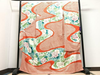 平和屋着物■豪華振袖　手描き　絞り　流水草花文　正絹　逸品　CABI7067xe