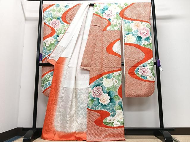 平和屋着物■豪華振袖　手描き　絞り　流水草花文　正絹　逸品　CABI7067xe