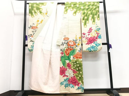 平和屋着物■豪華振袖　刺繍　孔雀花文　金彩　正絹　逸品　CABI7071xe