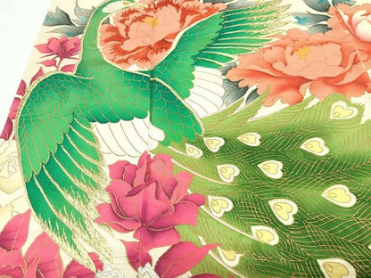 平和屋着物■豪華振袖　刺繍　孔雀花文　金彩　正絹　逸品　CABI7071xe