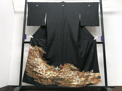 平和屋着物■豪華黒留袖　作家物　人物風景文　金彩　正絹　逸品　CABI7076xe