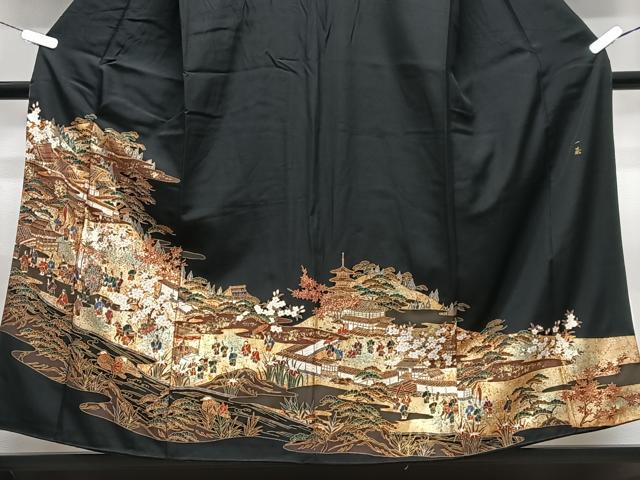 平和屋着物■豪華黒留袖　作家物　人物風景文　金彩　正絹　逸品　CABI7076xe