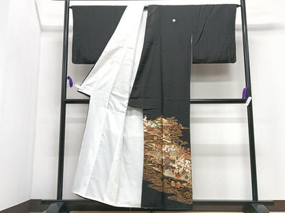 平和屋着物■豪華黒留袖　作家物　人物風景文　金彩　正絹　逸品　CABI7076xe