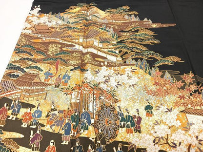 平和屋着物■豪華黒留袖　作家物　人物風景文　金彩　正絹　逸品　CABI7076xe