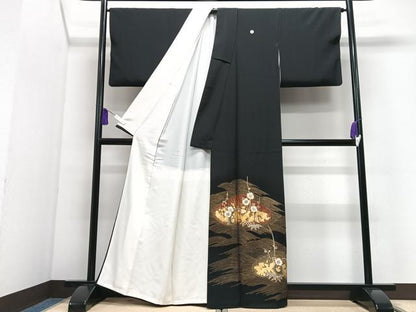 平和屋着物■豪華黒留袖　駒刺繍　立波枝梅文　金彩　正絹　逸品　CABI7080xe