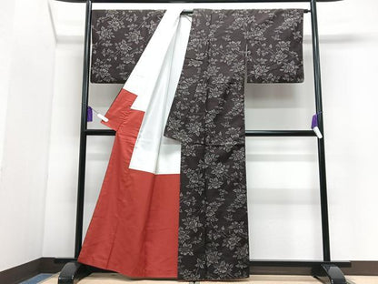 平和屋着物■上質な紬　枝花文　正絹　逸品　CABI7083xe
