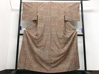 平和屋着物■上質な小紋　御召縮緬　花唐草文　正絹　逸品　CABI7090xe