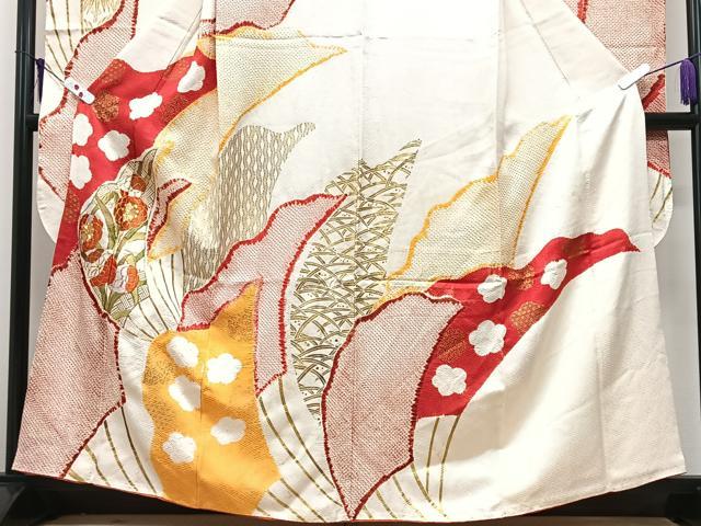 平和屋着物■豪華振袖　駒刺繍　絞り　芝草花文　金彩　正絹　逸品　CABI7091xe