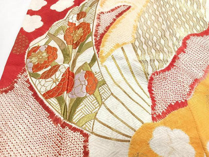 平和屋着物■豪華振袖　駒刺繍　絞り　芝草花文　金彩　正絹　逸品　CABI7091xe