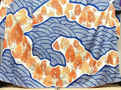 平和屋着物■豪華振袖　駒刺繍　絞り　立波枝花文　金彩　正絹　逸品　CABI7094xe