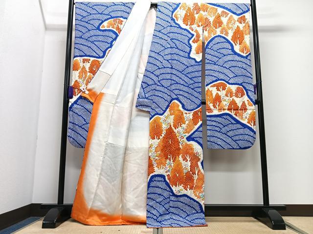 平和屋着物■豪華振袖　駒刺繍　絞り　立波枝花文　金彩　正絹　逸品　CABI7094xe
