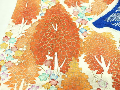 平和屋着物■豪華振袖　駒刺繍　絞り　立波枝花文　金彩　正絹　逸品　CABI7094xe