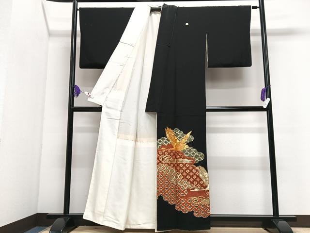 平和屋着物■豪華黒留袖　駒刺繍　飛鶴雲取り花文　金彩　正絹　逸品　CABI7096xe