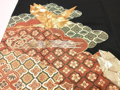 平和屋着物■豪華黒留袖　駒刺繍　飛鶴雲取り花文　金彩　正絹　逸品　CABI7096xe