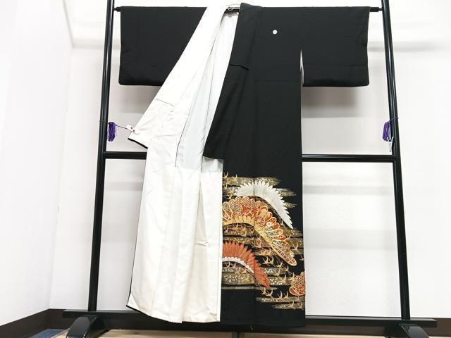 平和屋着物■豪華黒留袖　駒刺繍　飛鶴吉祥花文　金彩　正絹　逸品　CABI7097xe