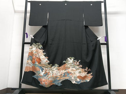 平和屋着物■豪華黒留袖　飛鶴花文　金銀彩　正絹　逸品　CABI7099xe