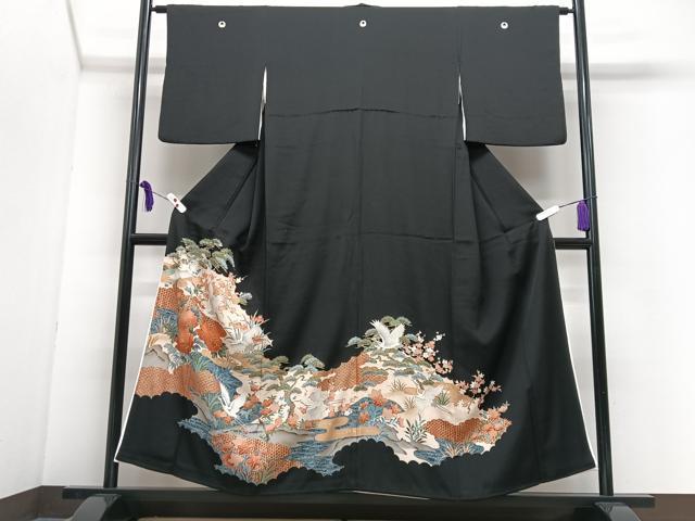 平和屋着物■豪華黒留袖　飛鶴花文　金銀彩　正絹　逸品　CABI7099xe