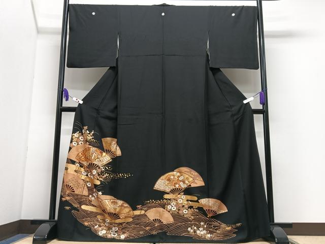 平和屋着物■豪華黒留袖　駒刺繍　扇面立波花文　金彩　正絹　逸品　CABI7101xe