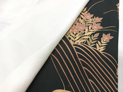 平和屋着物■豪華黒留袖　駒刺繍　扇面立波花文　金彩　正絹　逸品　CABI7101xe