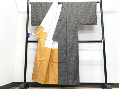 平和屋着物■上質な紬　麻の葉文様　正絹　逸品　CABI7109xe