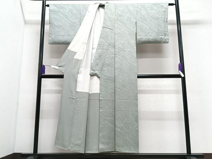 平和屋着物■上質な色無地　流水花地紋　錆青磁色　正絹　逸品　CABI7110xe