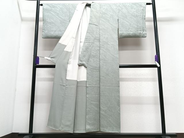 平和屋着物■上質な色無地　流水花地紋　錆青磁色　正絹　逸品　CABI7110xe