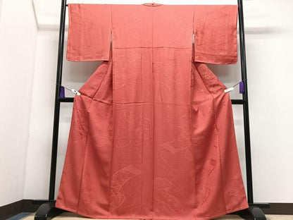 平和屋着物■上質な色無地　絵巻花地紋　照柿色　正絹　逸品　未使用　CABI7112xe