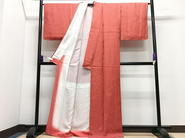 平和屋着物■上質な色無地　絵巻花地紋　照柿色　正絹　逸品　未使用　CABI7112xe